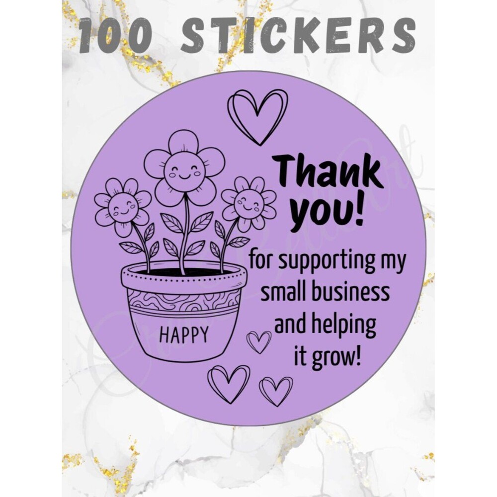 100 Thank you Stickers Thermal 2" | Happy Flowers